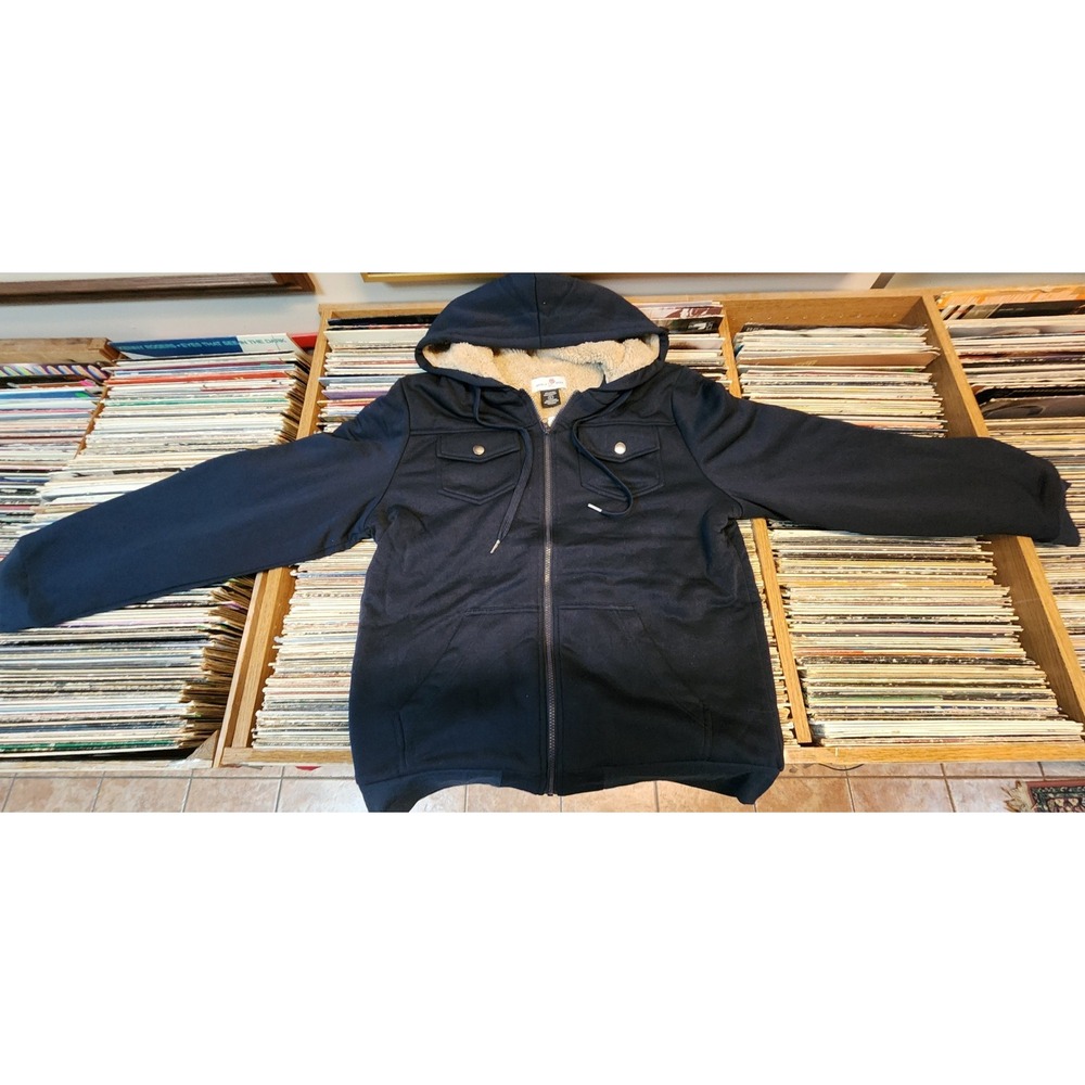 Angela Bebe Mens Sherpa Lined Zip Up Hoodie Navy Blue Jacket Sweatshirt L001-4